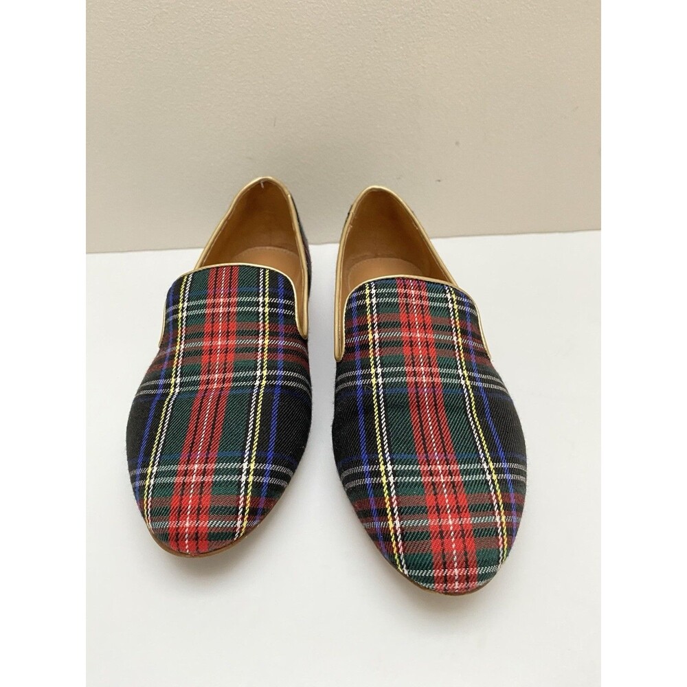 J. CREW AT839 Size 5.5. Women’s Holiday Red Tartan Plaid Smoking Loafers Flats - Picture 4 of 8